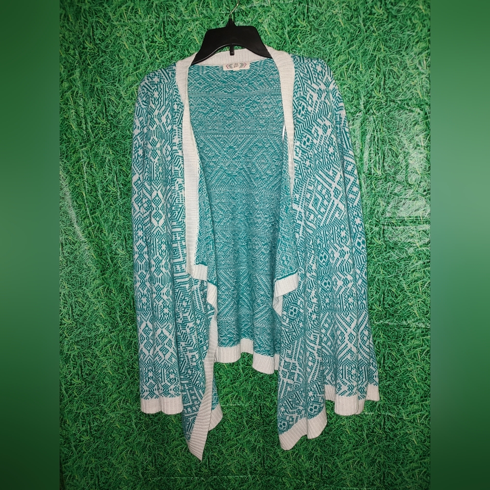 Pink Rose Multicolored Cardigan with Open Front Design 3X Cozy Long Sleeve